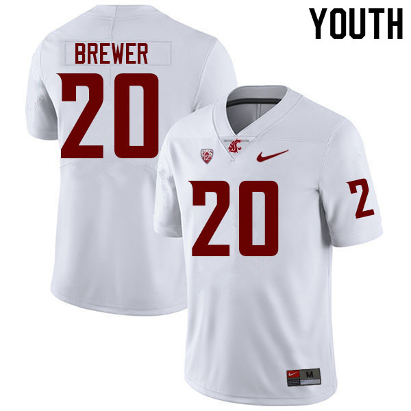 Youth #20 Bode Brewer Washington State Cougars College Football Jerseys Sale-White